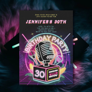 Karaoke 90-talet Neon Glow Millennial 30års födels Inbjudningar