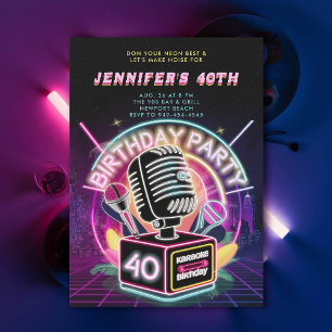 Karaoke 90s Neon Glow 40:e födelsedagen Inbjudningar