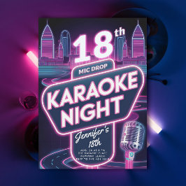 Karaoke 90s Neon Rosa Glow Y2K 18:e födelsedagen Inbjudningar