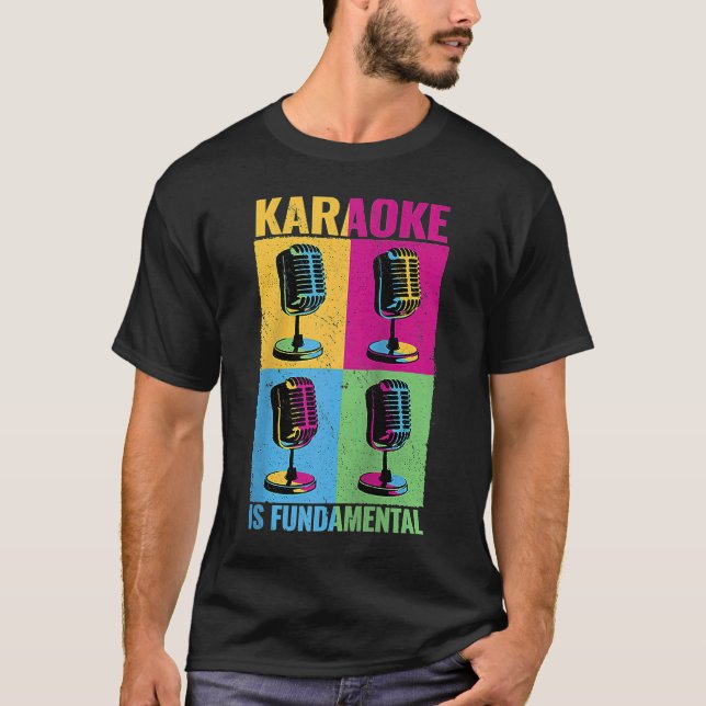Karaoke är grundläggande färglös mikrofonmusik m t shirt (Framsida)