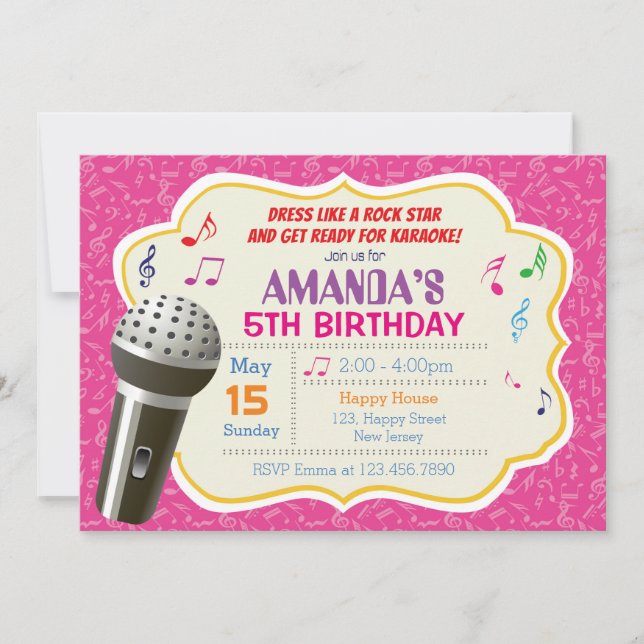 Karaoke Birthday-inbjudan Inbjudningar (Framsida)
