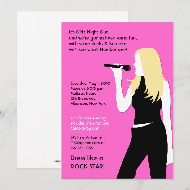 Karaoke Birthday Singing Teenager Tonåring Blonde  Inbjudningar (Fram/baksida)