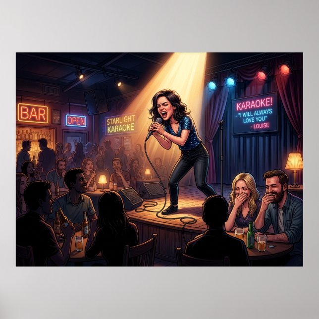 Karaoke Drottning: Humoristiskt Affisch (Framsidan)