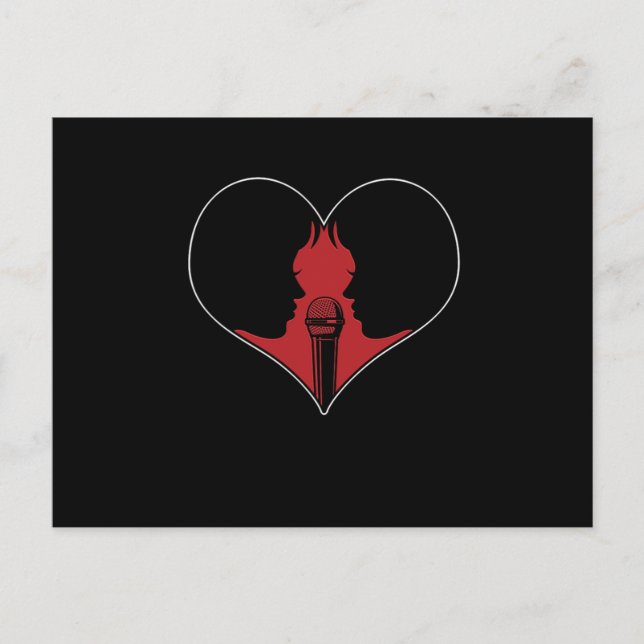 Karaoke Duet Heart Microphone Music Singing Gift Vykort (Framsida)