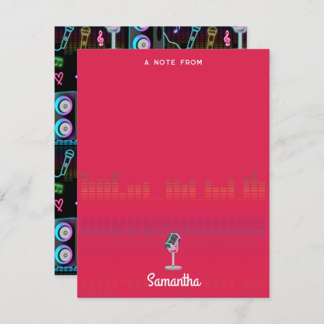 Karaoke Glow Singing Music Custom Name Anteckningskort (Fram/baksida)