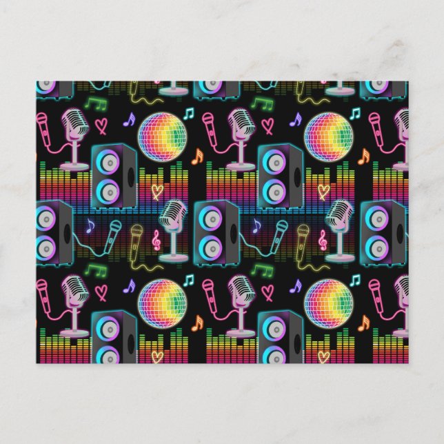 Karaoke Glow Singing Music Party Helg Vykort (Framsida)