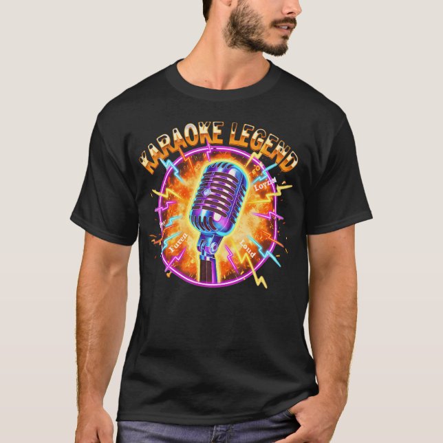 Karaoke Legend Mikrofon Blixt Vintage T Shirt (Framsida)