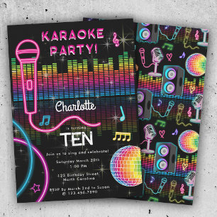 Karaoke Neon Glow Födelsedag Sjunga Musikfest  Inbjudningar