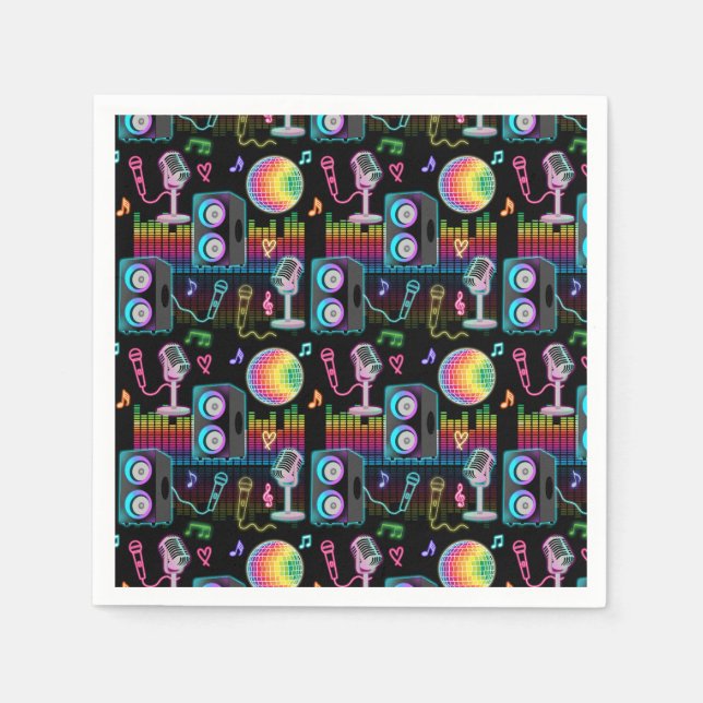 Karaoke Neon Glow Singing Music Party Pappersservett (Framsidan)