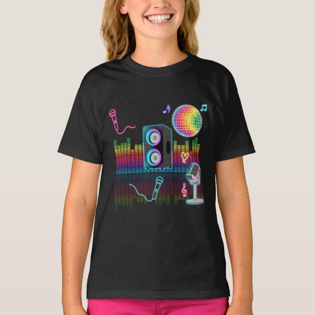 Karaoke Neon Singing Music Party T Shirt (Framsida)