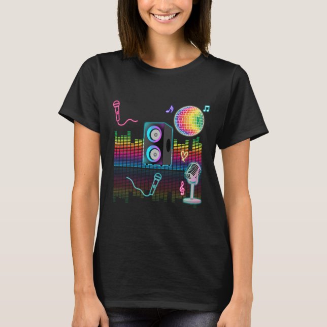 Karaoke Neon Singing Music Party T Shirt (Framsida)