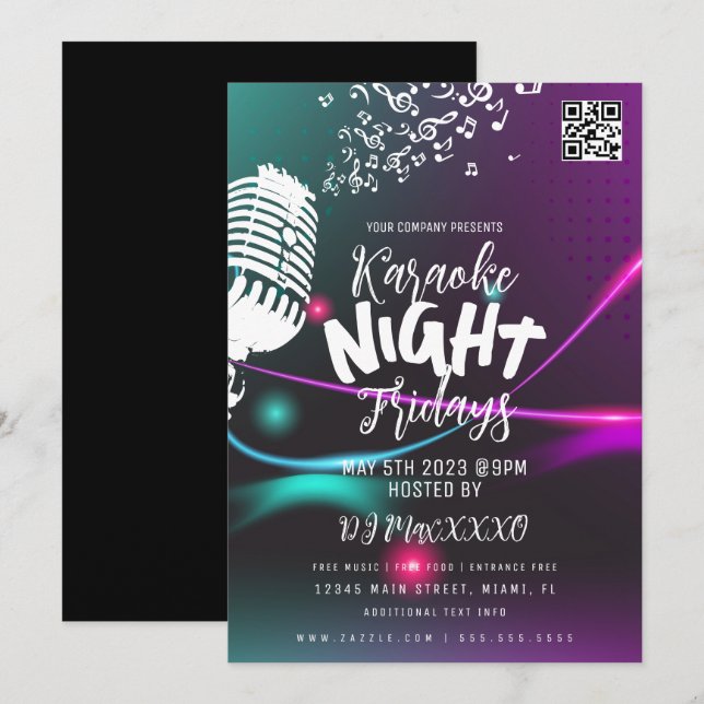 Karaoke Nght Event Party Pub Klubb Flyer Inbjudningar (Fram/baksida)