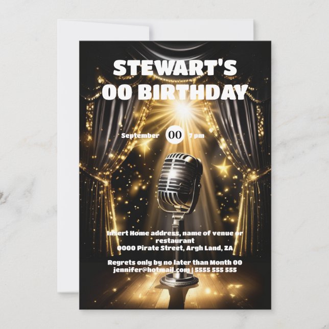 Karaoke night stars Hollywood Black guld event Inbjudningar (Framsida)