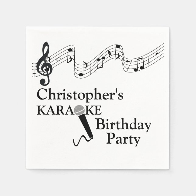 Karaoke Party Musical  Microphone Black Text Pappersservett (Framsidan)