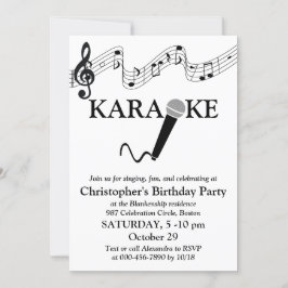 Karaoke Party Musikalisk Skala Mikrofon Svart Vit Inbjudningar