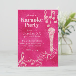 Karaoke Party Shock rosa Glitter Musik noter Inbjudningar