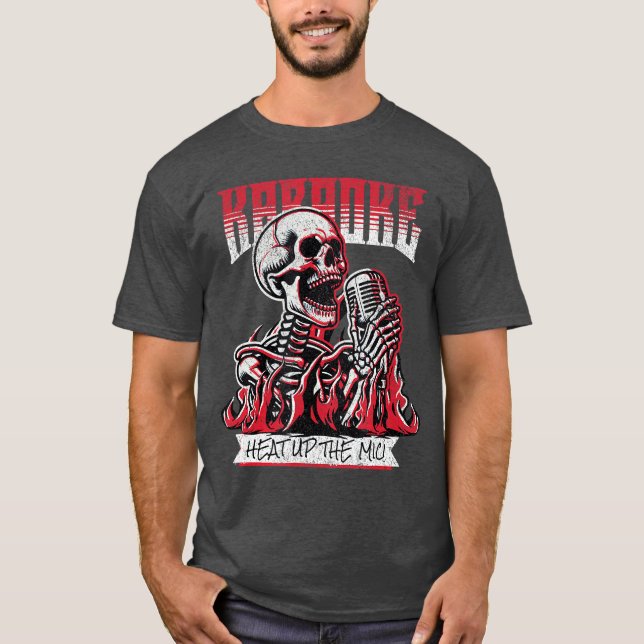 Karaoke Punk Rock Heat Up The Mic Skeleton T Shirt (Framsida)