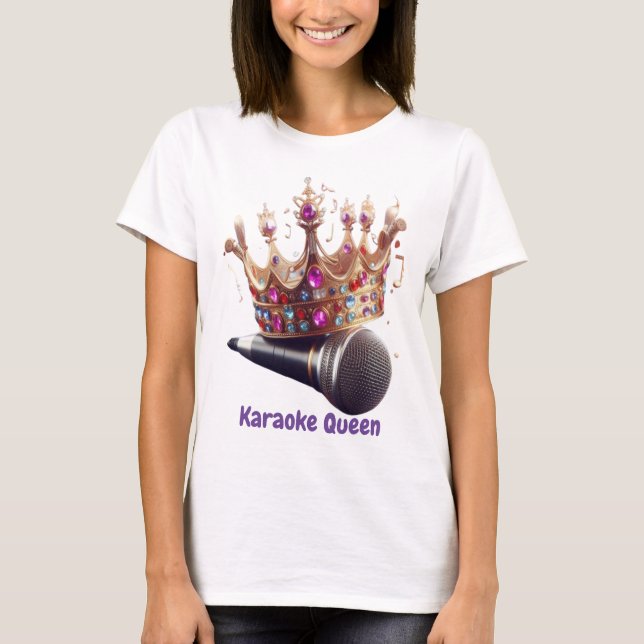 Karaoke Queen Krona och Microphone T-Shirt (Framsida)