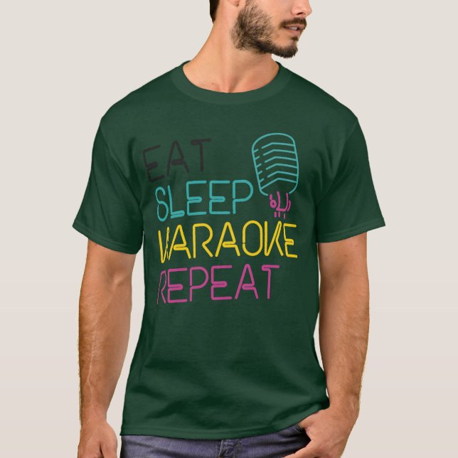 Karaoke-sångare 80-tal Retro Ät Sov vänner T Shirt (Framsida)