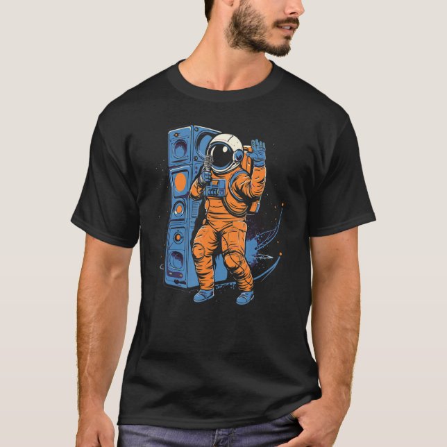 Karaoke Spaceman with Microphone and Sound System T Shirt (Framsida)