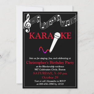 Karaokefest Musikalisk Skala Mikrofon Röd Vit Inbjudningar