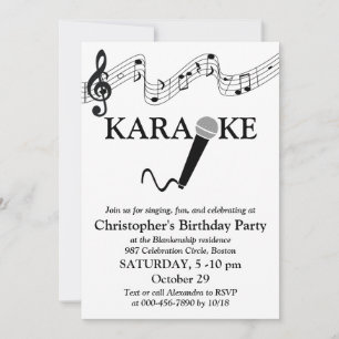 Karaokefest Musikalisk Skala Mikrofon Svart Vit Inbjudningar