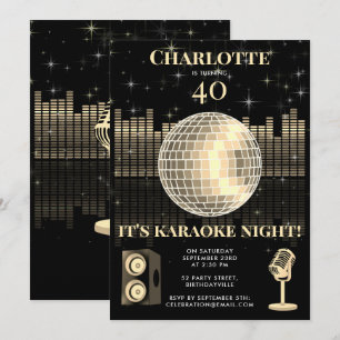 Karaokekväll Black Gold 40-års Disco Födelsedagsfe Inbjudningar