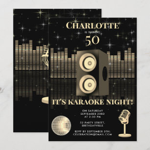 Karaokekväll Black Gold 50-års Disco Födelsedagsfe Inbjudningar