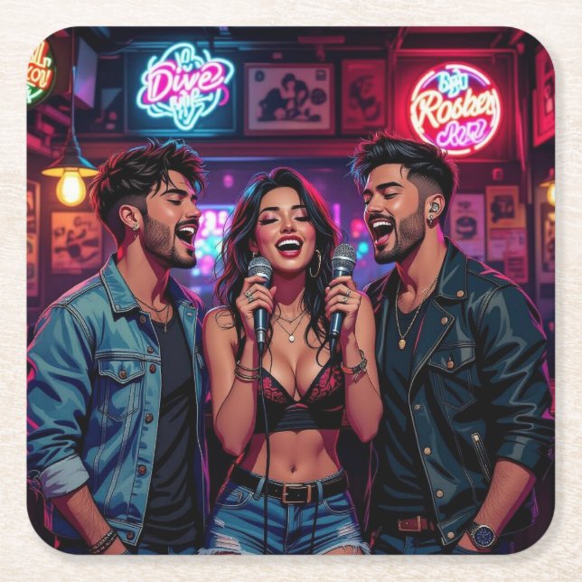 Karaokekväll på krogen underlägg papper kvadrat (Framsidan)