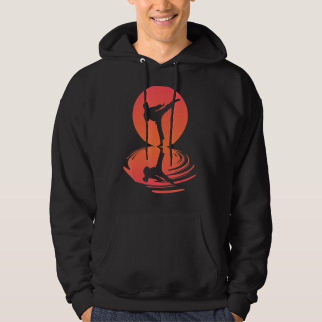 Karate and Kung fu Silhouette Shotokan Gift Martia Hoodie (Framsida)