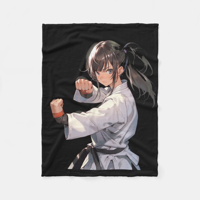 Karate Anime Girl Taekwondo Fighter Martial Arts Fleecefilt (Framsidan)