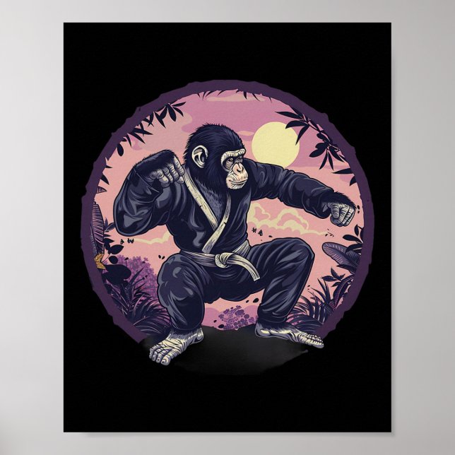 Karate Apa Natur Måne MMA Kickboxning Apa Lo Poster (Framsidan)