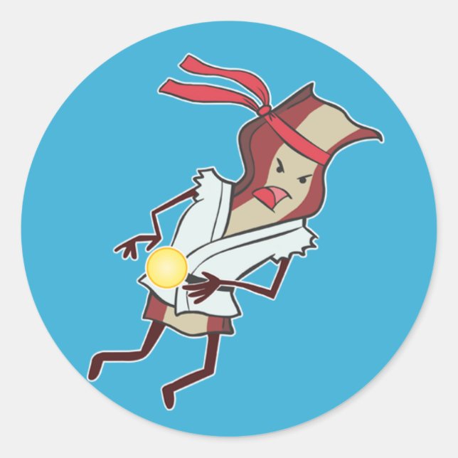 Karate Bacon Sticker Runt Klistermärke (Framsida)