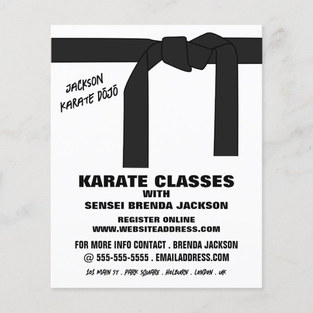 Karate Bälte, Karate Class Advertising Flygblad (Framsidan)