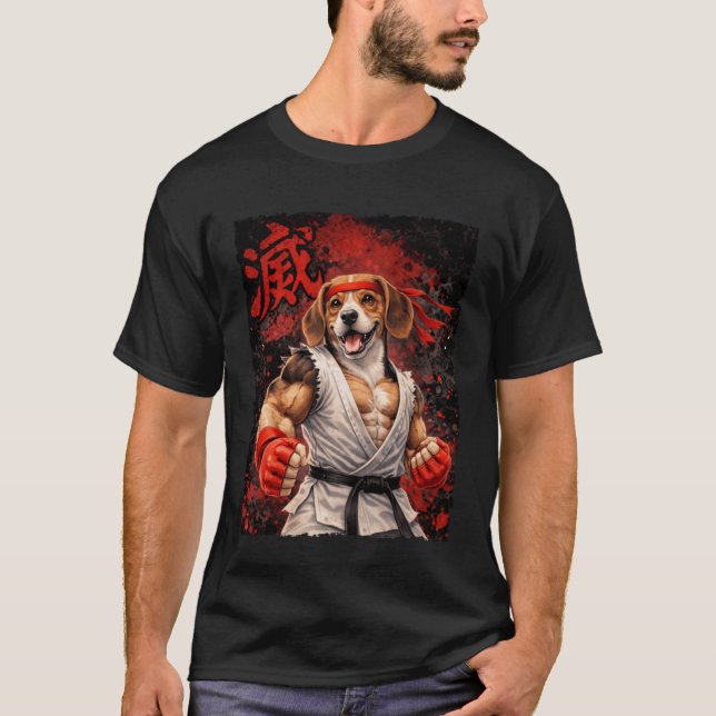 Karate Beagle Hund Kämpe T Shirt (Framsida)