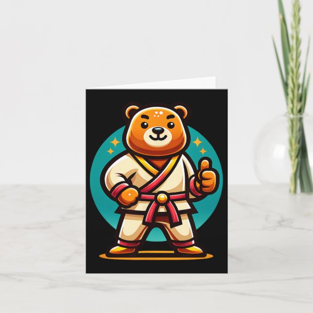 Karate Bear Perfekt Pose Thumbs Up Kort (Framsida)