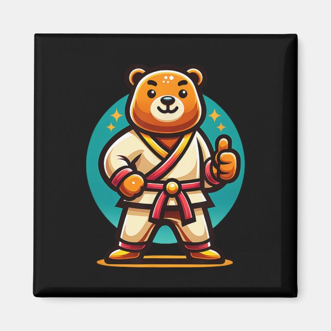 Karate Bear Perfekt Pose Thumbs Up Magnet (Framsidan)