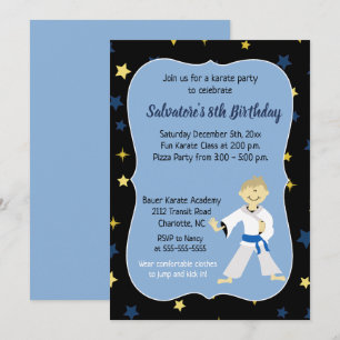 Karate Birthday bjudande Boy Blue Bälte Inbjudningar