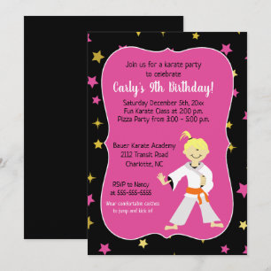 Karate Birthday-inbjudningar Orange Bälte Girl Inbjudningar