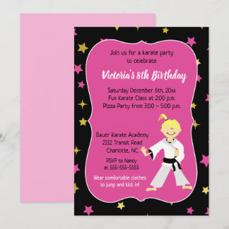 Karate Birthday Investigation Girl Black Bälte Inbjudningar