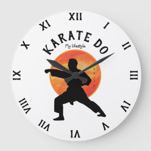 Karate Black Silhouette och Stigning martialkonst  Stor Klocka