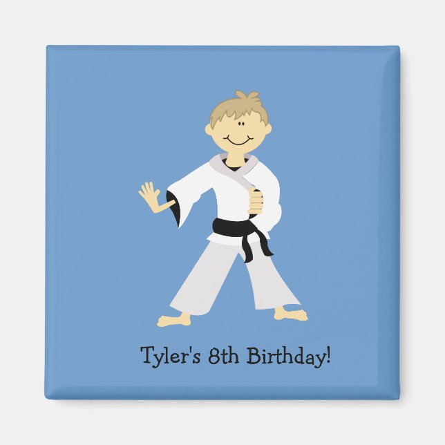 KARATE Boy Blackbelt Birthday Favor Magnet (Framsidan)