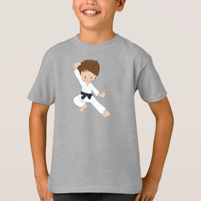 Karate Boy, Cute Boy, Black Bälte, Brown Hair T Shirt (Framsida)