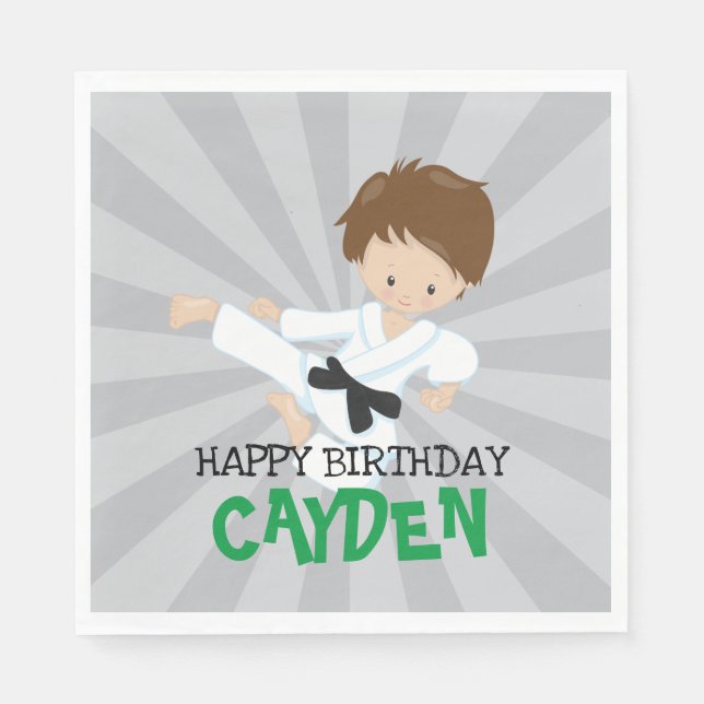 Karate boy grönt Martial Arts Birthday Pappersservett (Framsidan)