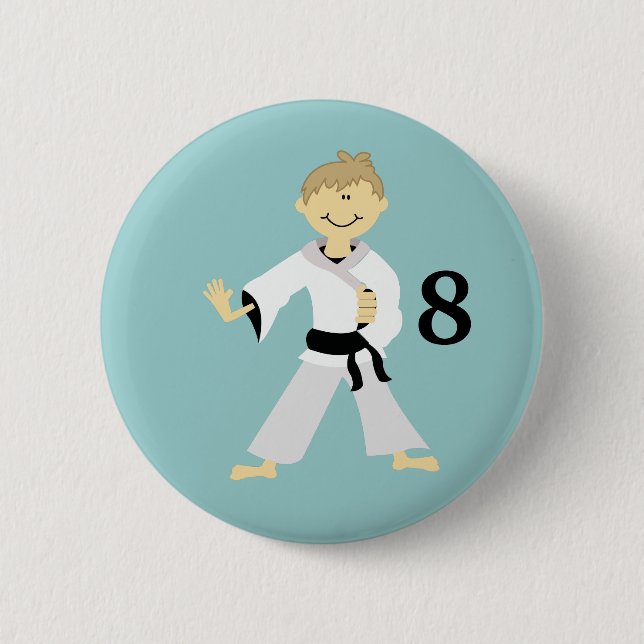 KARATE BOY Personlig Birthday Button Knapp (Framsida)