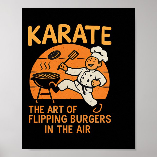 Karate Burgers Flip Cooking Martial Arts Humor Des Poster (Framsidan)