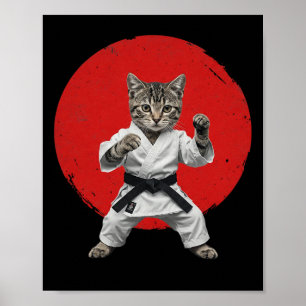 Karate Cat Black Bälte Funny Martial Arts Judo Jap Poster