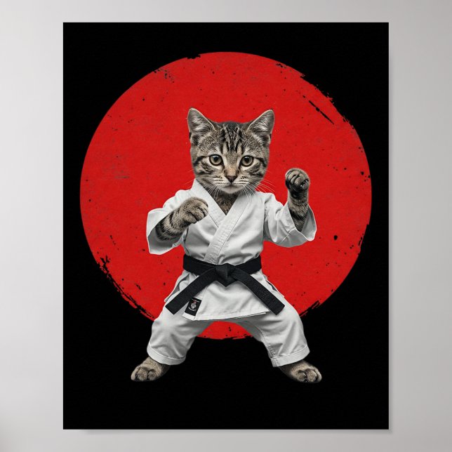 Karate Cat Black Bälte Funny Martial Arts Judo Jap Poster (Framsidan)