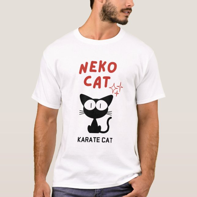 KARATE CAT BLACK CAT NEKO T SHIRT (Framsida)