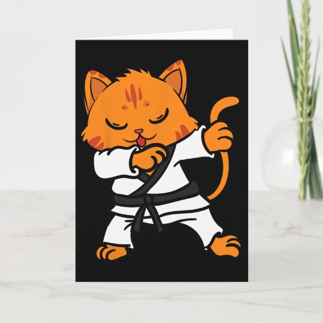 Karate Cat Dab Dance Martial Arts Dabbing Comt Spo Kort (Framsida)